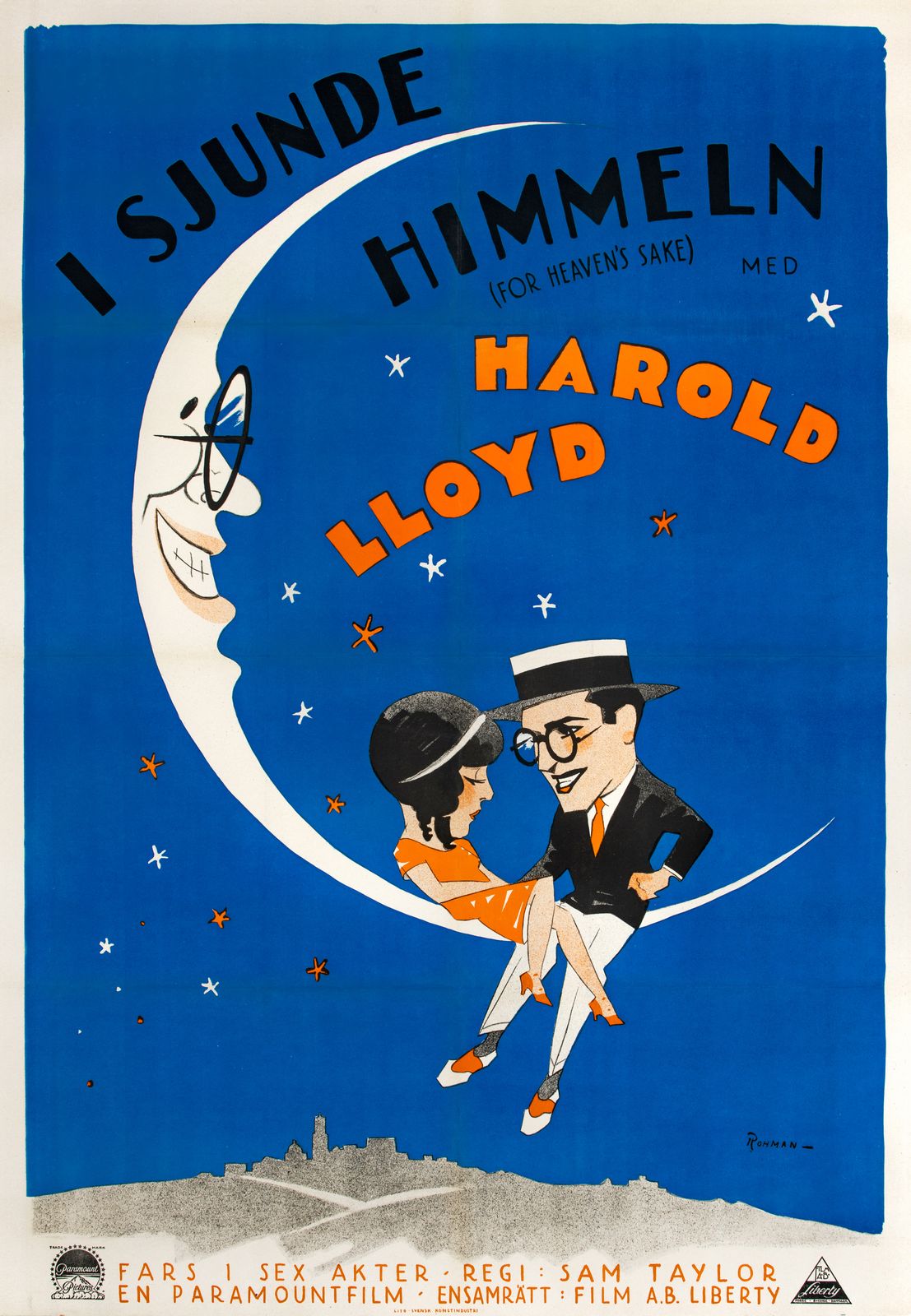 'For Heaven's Sake' Original Vintage Film Poster By Eric Rohman, Swedish, 1926