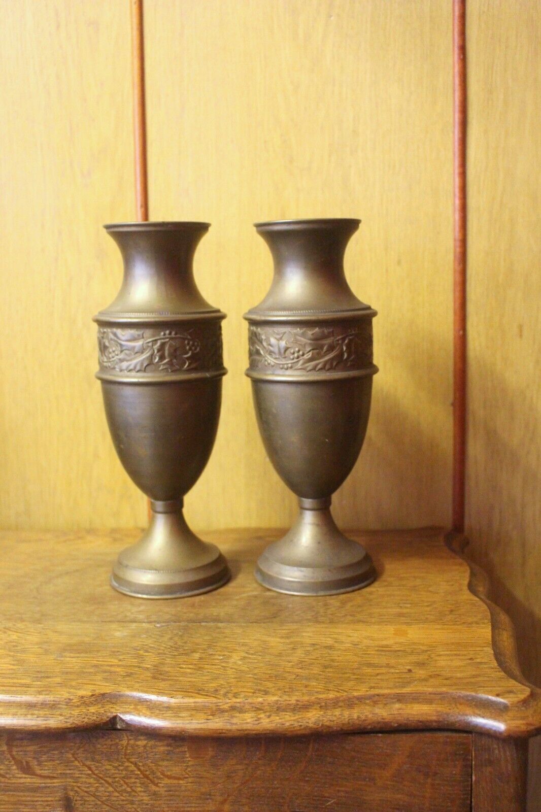 Antique Art Decor French Pair Vase Royal Palace Copper Brass Bottle Jar photo for sale
