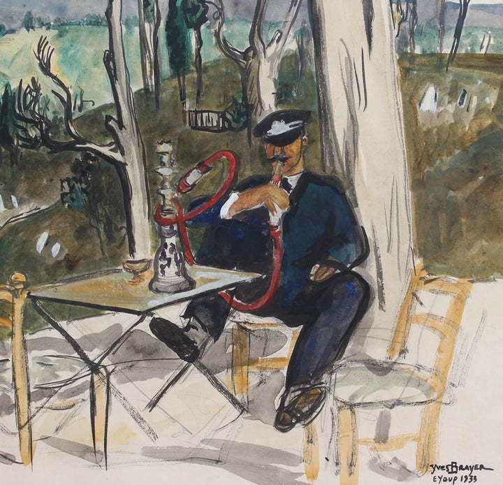 photo vintage Man Smoking Shisha In Istanbul  By Yves Brayer (1933)