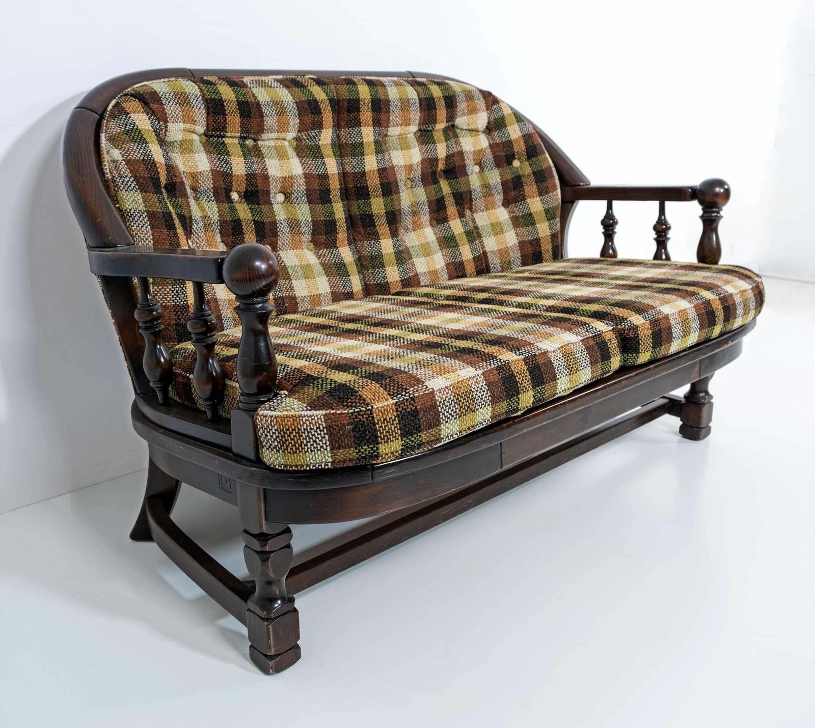 Mid Century Modern Italian Walnut And Fabric Country Sofa By Pizzetti Roma 70s photo furniture