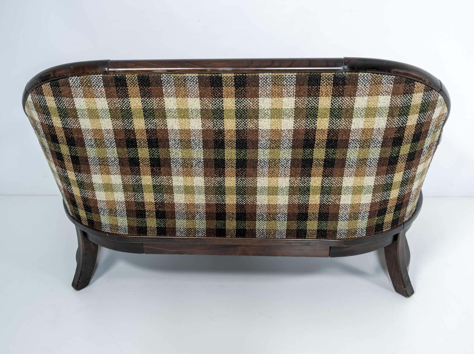 Mid Century Modern Italian Walnut And Fabric Country Sofa By Pizzetti Roma 70s photo vintage