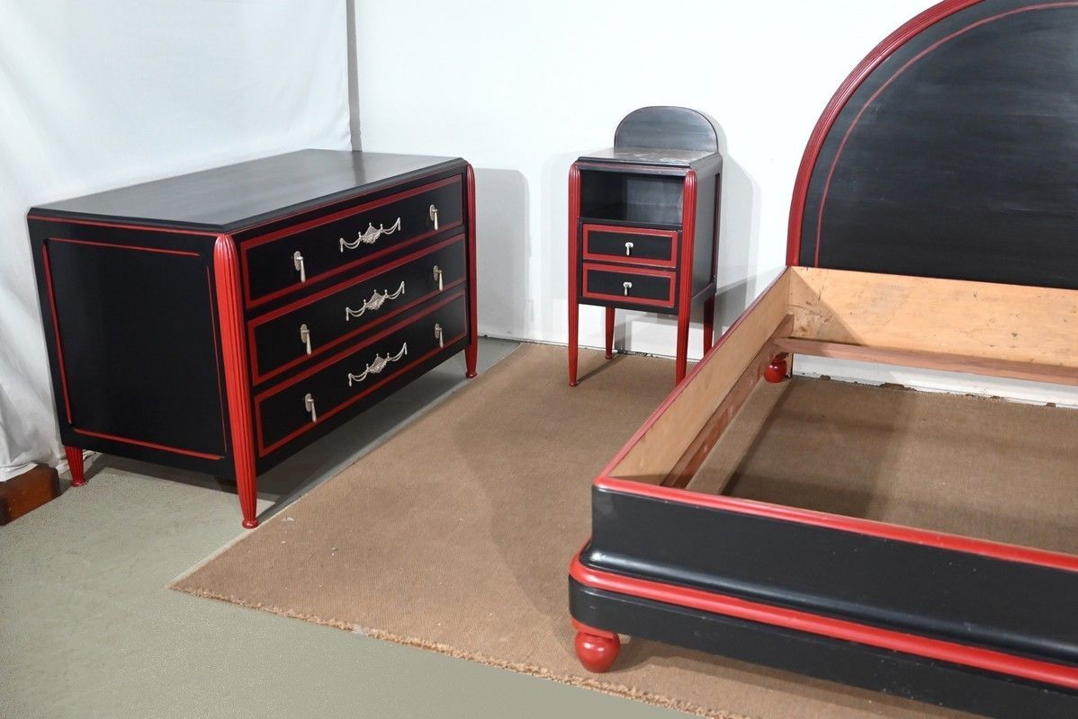 Rare 5 Piece Bedroom Set In Painted Wood, Art Deco   Early 20th Century photo furniture