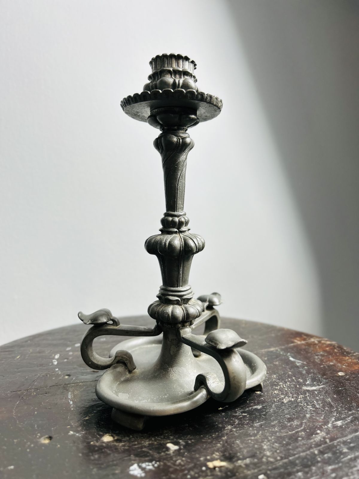 Antique Art Nouveau Orivit Pewter Candlestick, Germany Circa 1894