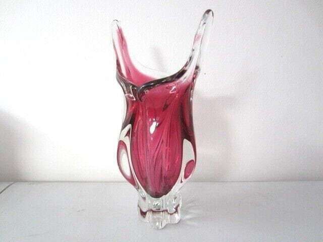 Czech Art Glass Vase Josef Hospodka Chribska Pink 1960 Rare Large And Heavy photo Home Decor
