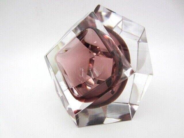 Mandruzzato Murano Sommerso Pink Space Age Geometric Art Glass Bowl Italy