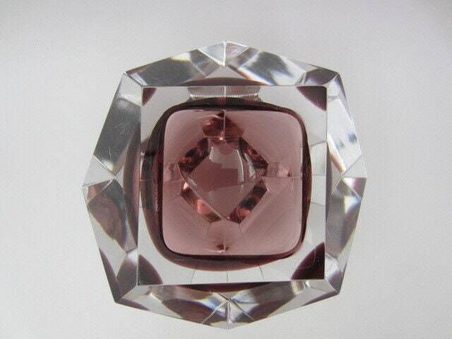 Mandruzzato Murano Sommerso Pink Space Age Geometric Art Glass Bowl Italy photo for sale