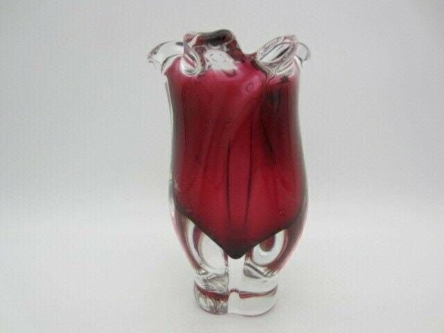 Attractive Hand Blown Chribska Sommerso Style Pink Art Glass Tulip Bud Vase photo Home Decor