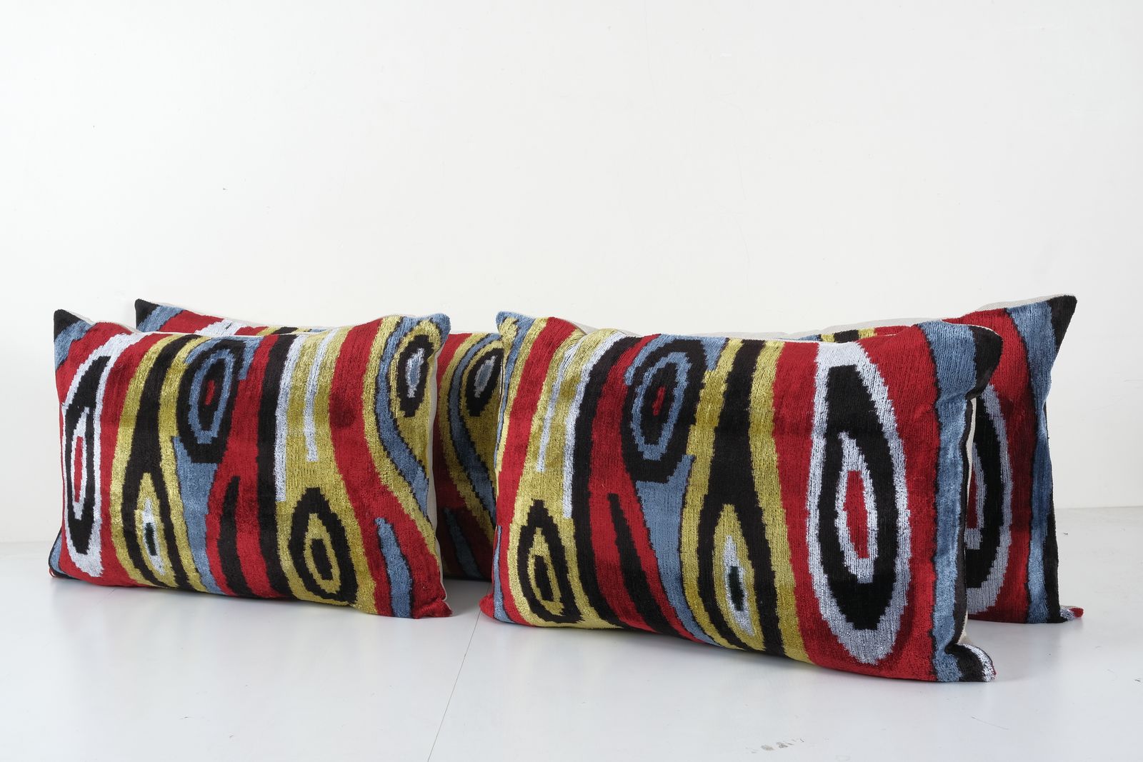 Ikat Colorful Pillow Cover   Set Of Three Silk Velvet Lumbar Pillow Cover   Matching Ethnic Decorative Pillow   Velvet Iikat Pillow photo Textiles