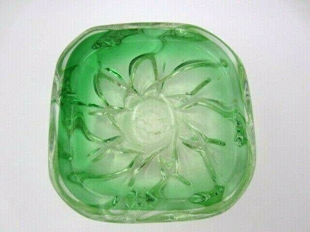Green Organic Square Murano Or Czech Heavy Sommerso Art Glass Bowl photo buy