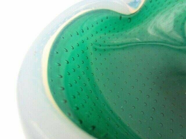photo for sale Murano Seguso Alabastro Green In Blue White Opal Bullicante Art Glass Bowl 50s