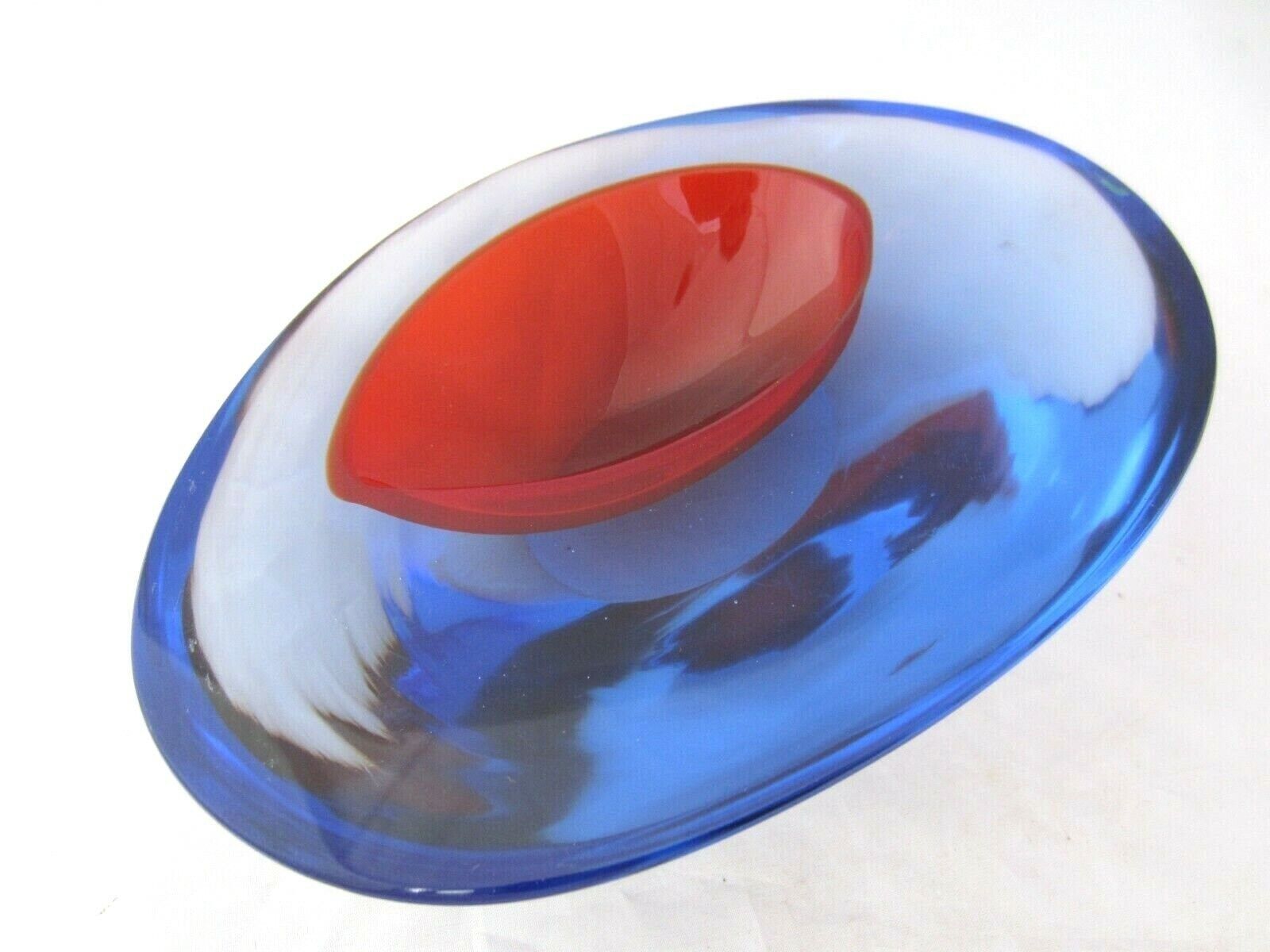 Da Ros Cenedese Art Glass Designer Bowl Sommerso Blue / Red Space Age Murano photo buy