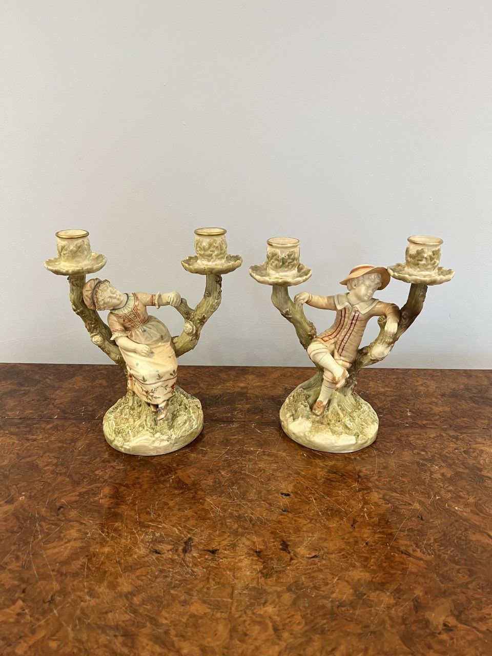 Quality Pair Of Antique Royal Worcester Hadley Candlesticks photo 975.0