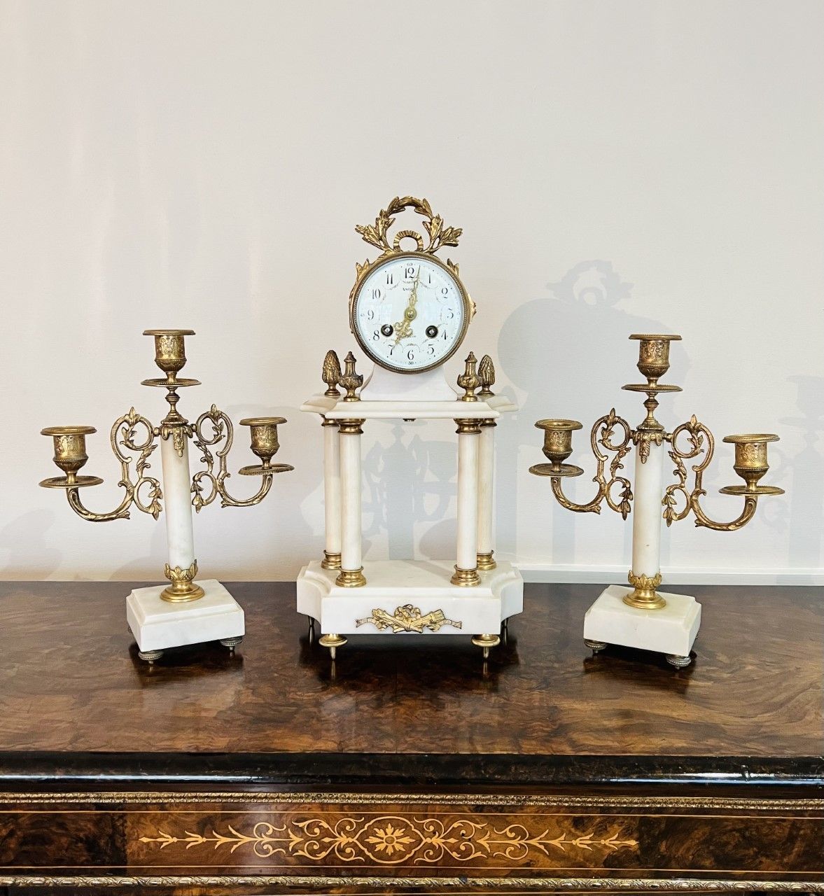 Quality Victorian Clock Garniture With A Pair Of Candelabras