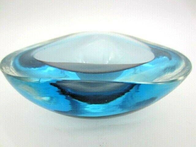 Murano Poli Seguso Turquoise Reflective Green Glow Art Glass Sommerso Geode Bowl photo Home Decor