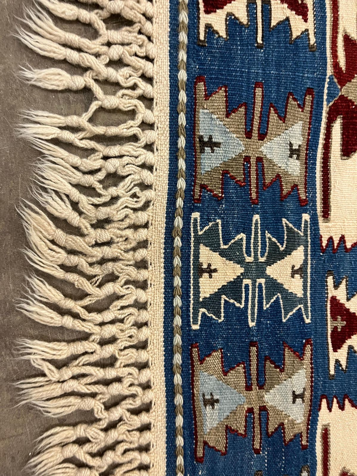 Blue Kilim Rug Geometric Handmade Carpet Oriental Cream Tribal Rug photo for sale