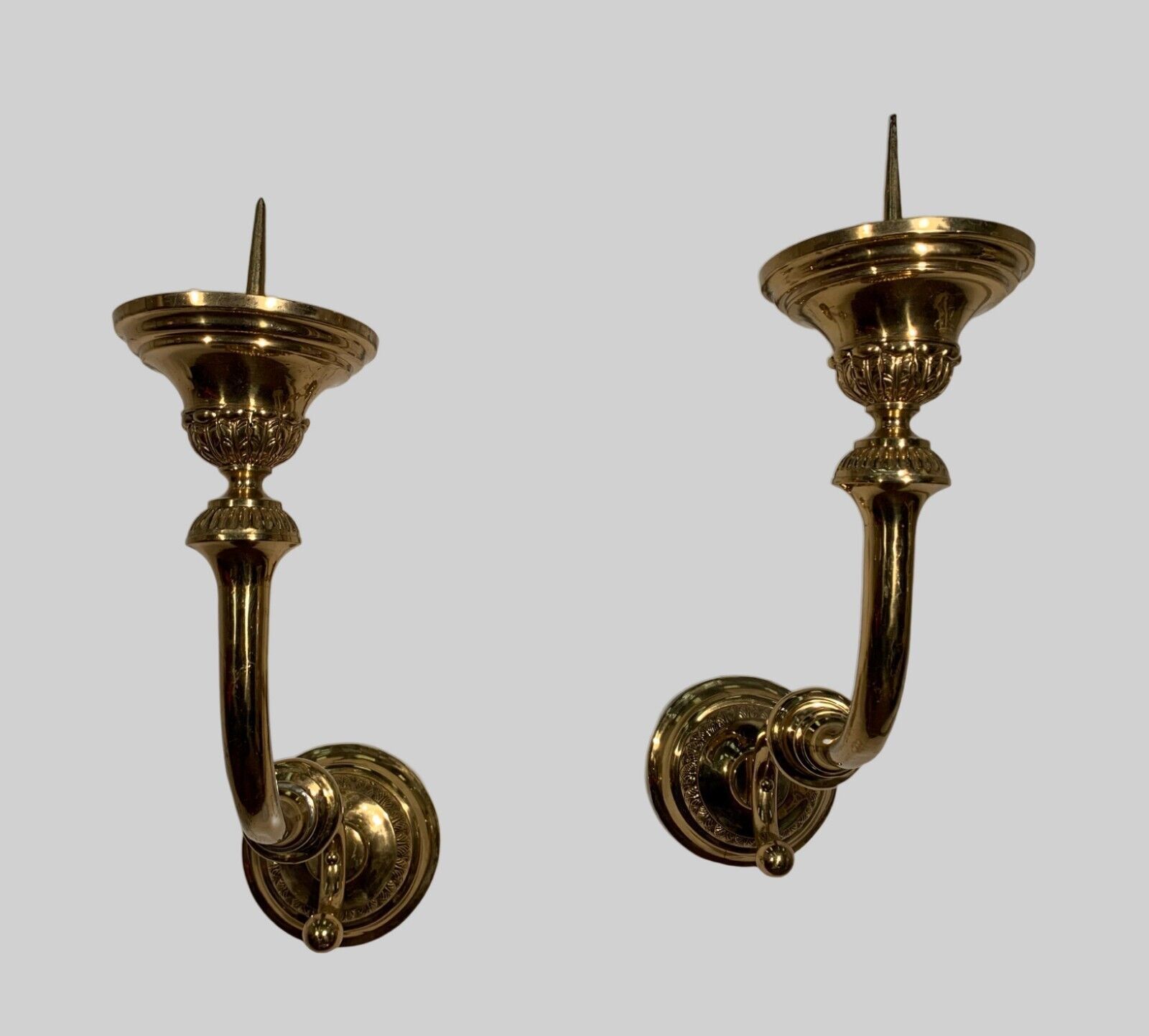 Pair Of Candlestick Sconces In Gilded Brass XX Century