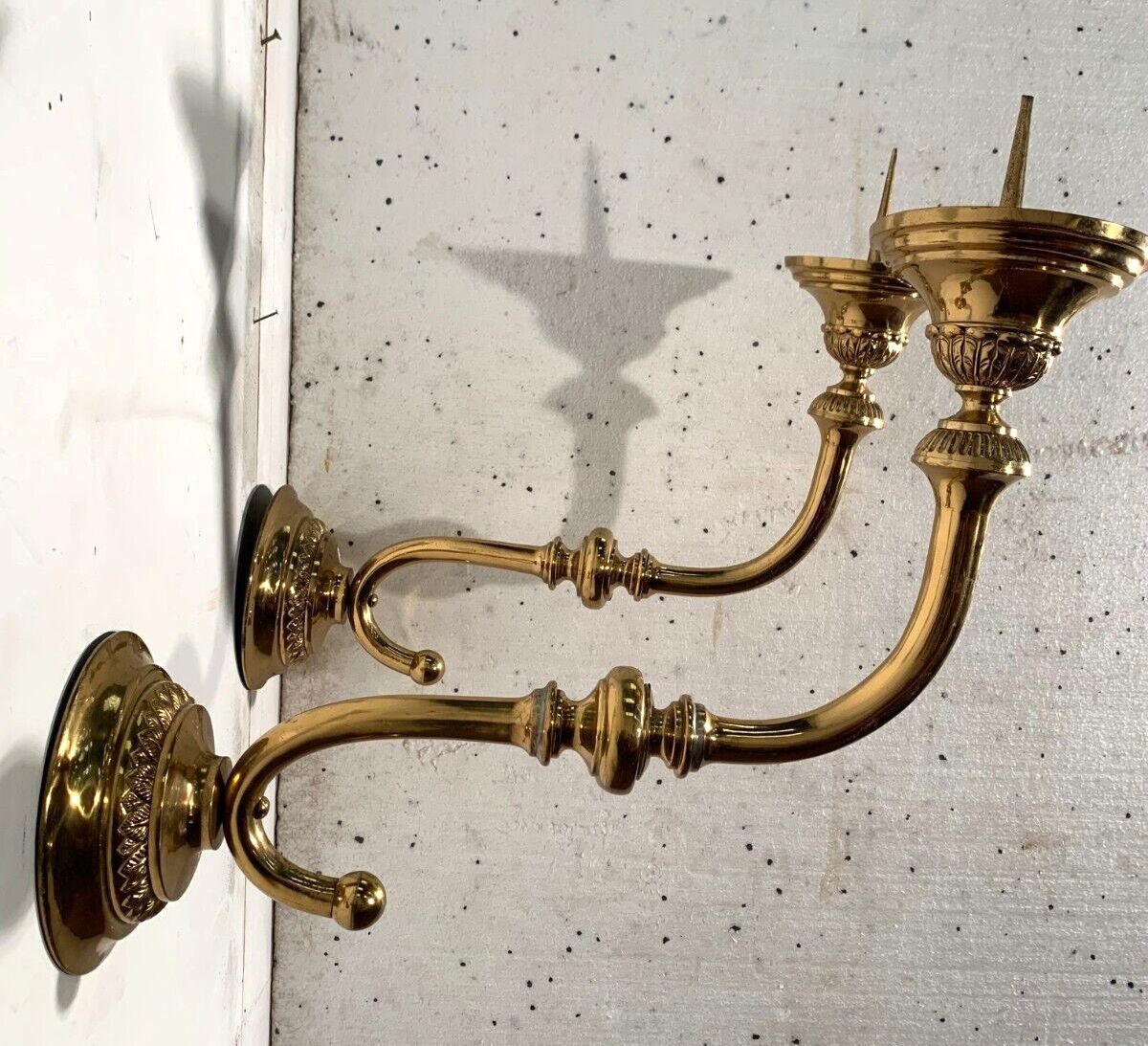 Pair Of Candlestick Sconces In Gilded Brass XX Century photo for sale