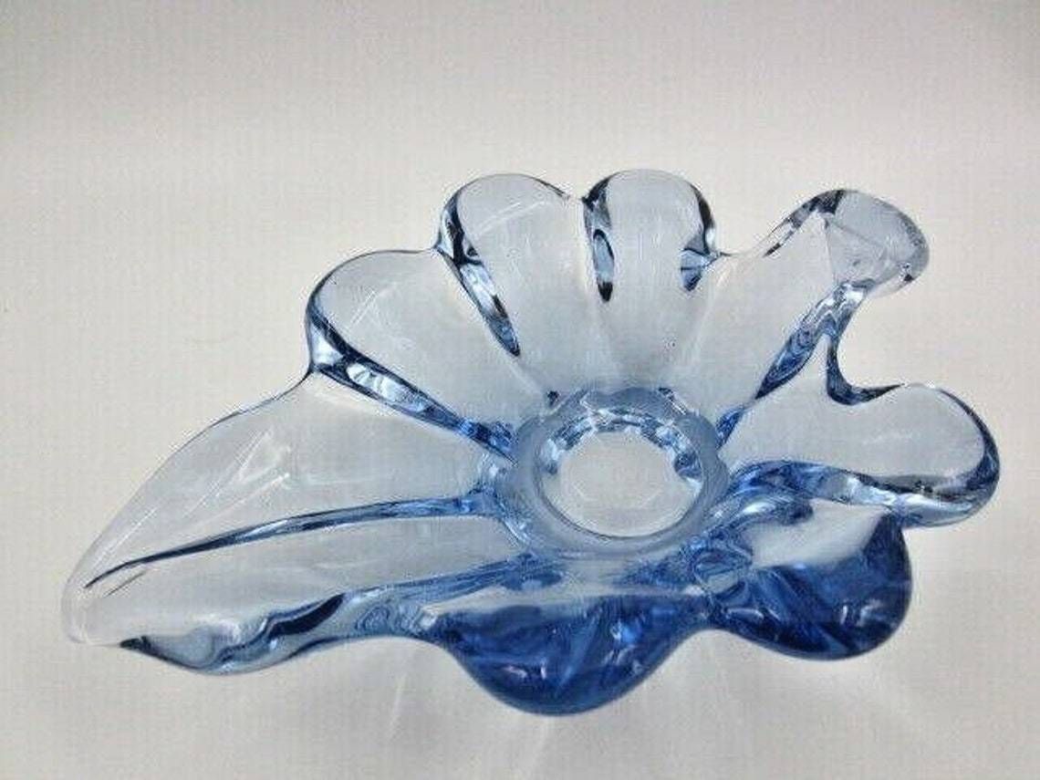 Blue Mid Century Art Glass Leaf Shape Bowl Sommerso Poli Seguso Era 60’s photo Home Decor