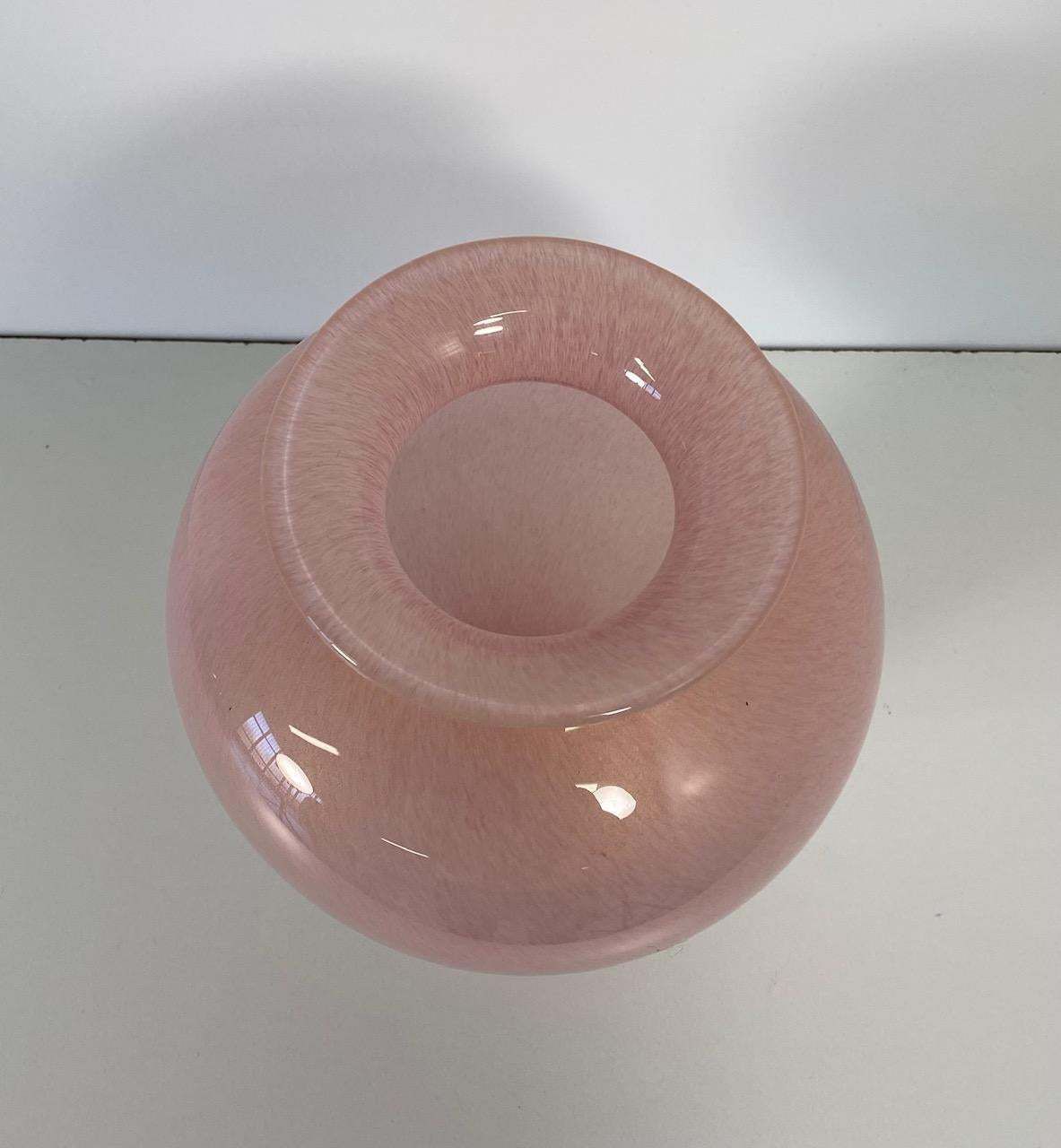 Italian Powder Pink And Gold Leaf Murano Glass Vase By Barovier & Toso photo for sale