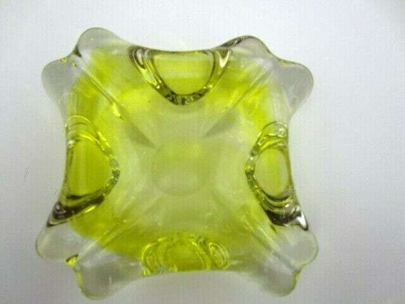 Mid Century Murano Freeform Yellow Sommerso Art Glass Bowl 1960s Retro photo 65.0