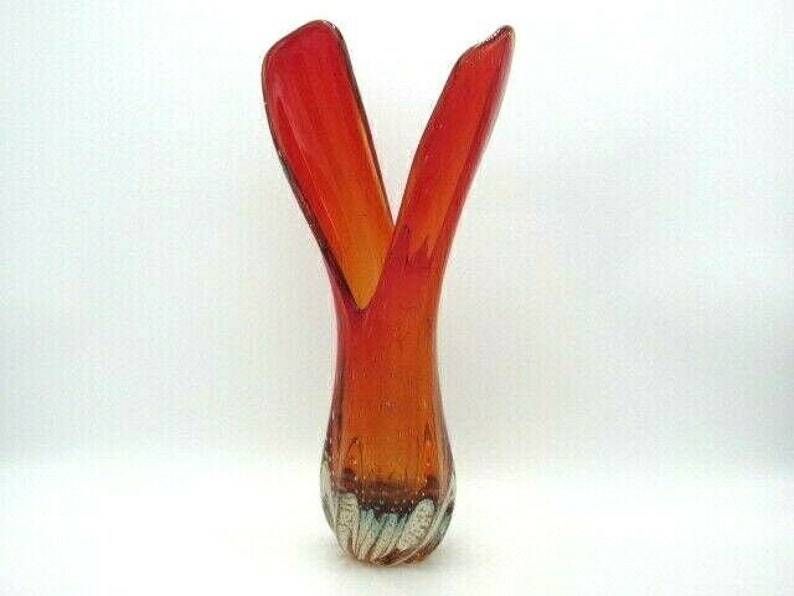 Murano 41cm Tall Red Amberina Venus Fly Trap Sommerso Art Glass Vase C1950s photo Home Decor