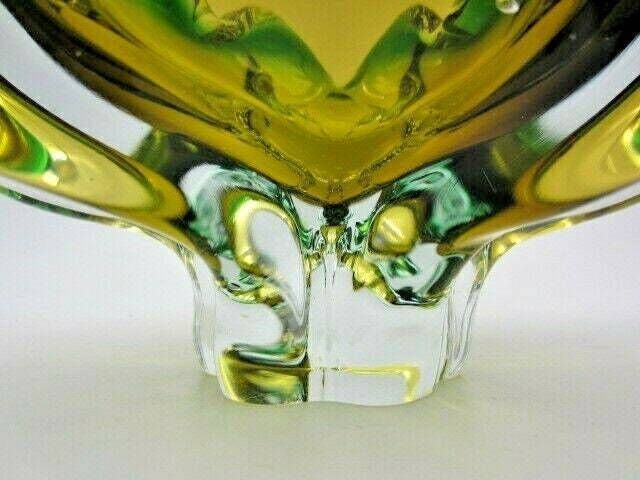 Sommerso Chribska Green And Orange Freeform Art Glass Bowl Dish photo buy
