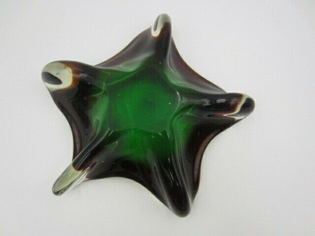 Home Decor Star Shape Sommerso Art Glass Bowl Red Green In Thick Heavy Glass photo