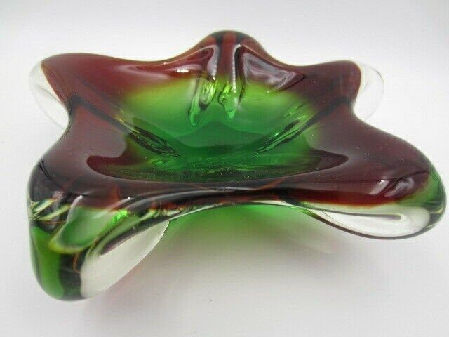 photo buy Star Shape Sommerso Art Glass Bowl Red Green In Thick Heavy Glass