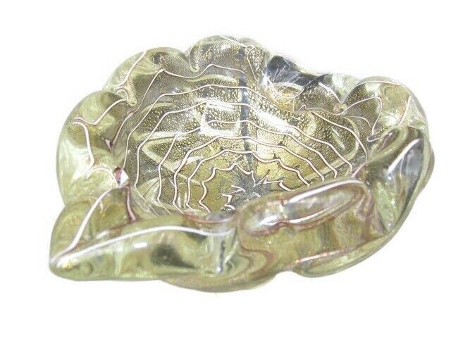 Barovier And Toso Heart Shape 24k Gold Leaf Zebrati Murano Glass Bowl