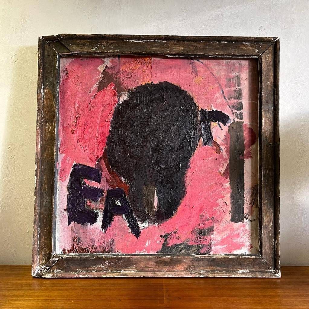 Abstract Oil Painting On Reclaimed Wood & Frame photo vinterior