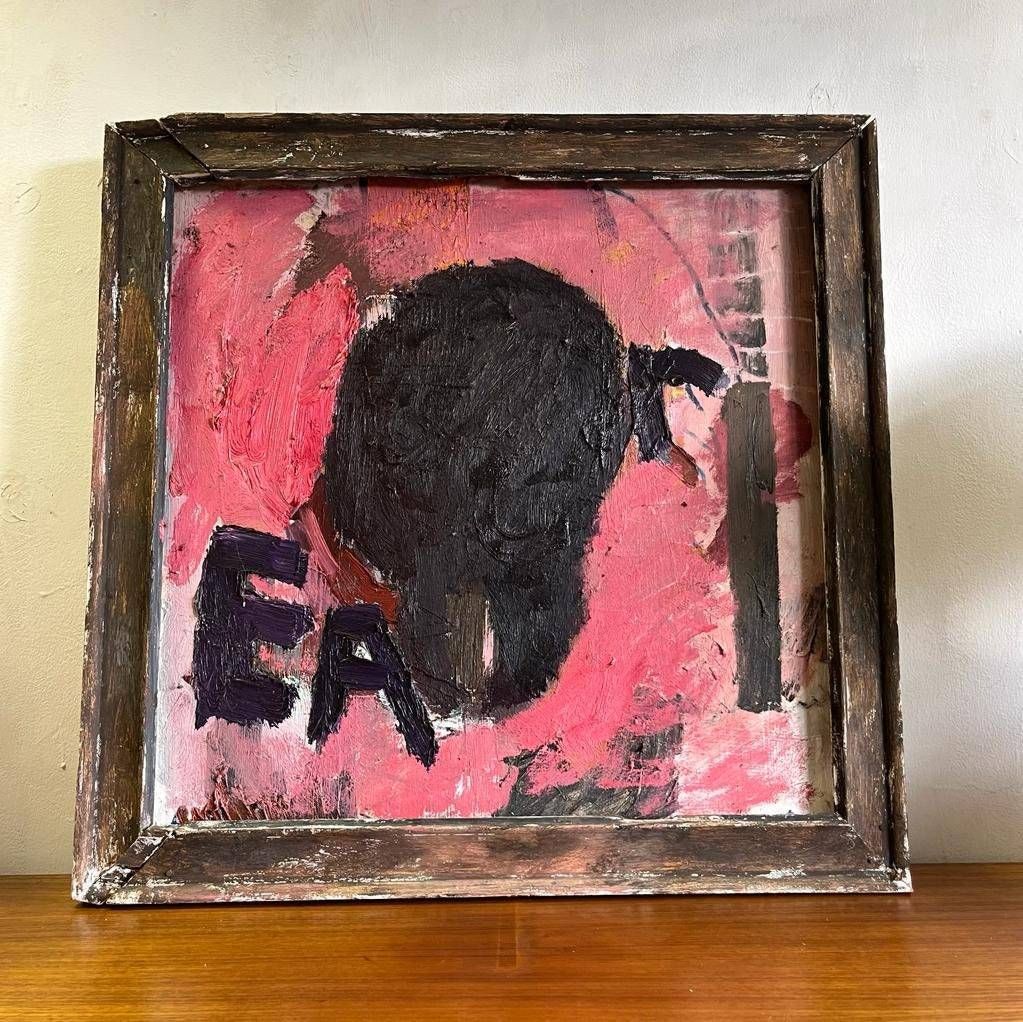 Abstract Oil Painting On Reclaimed Wood & Frame photo vintage