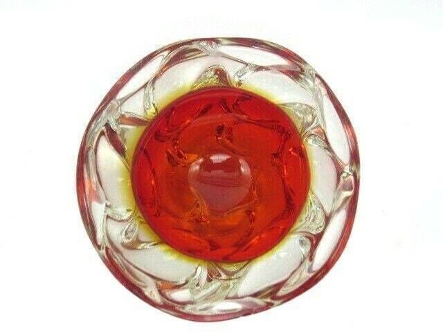 Archimede Seguso Geode Sommerso Red Art Glass Jelly Mould Geode Murano Bowl 50s photo for sale