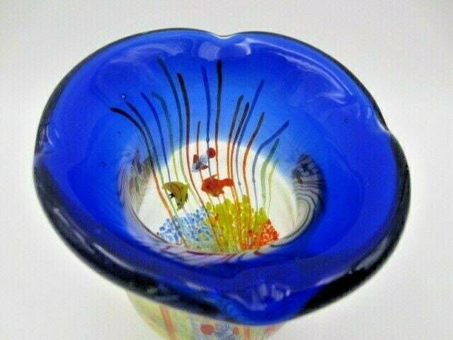Fish Tank Aquarium Barbini Glass Vase, Cobalt Blue, Fish, Bubbles Reeds C1960s photo vinterior