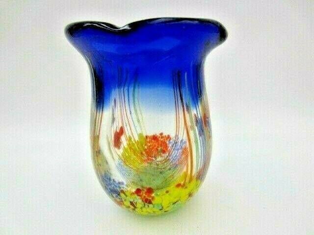 Fish Tank Aquarium Barbini Glass Vase, Cobalt Blue, Fish, Bubbles Reeds C1960s photo vintage