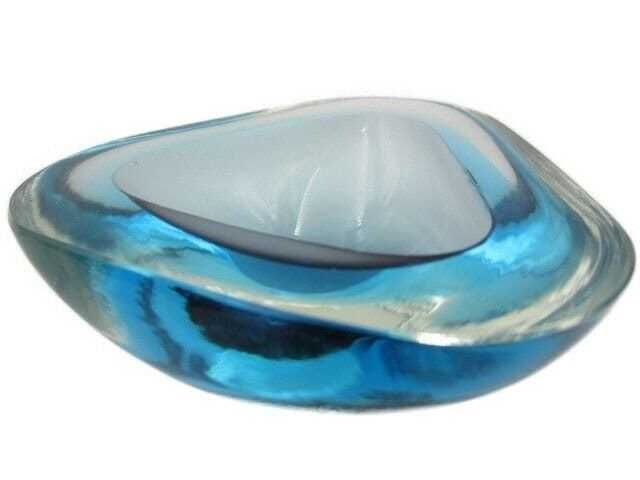 Space Age Turquoise Blue Sommerso Art Glass Geode Bowl Murano Barbini Seguso Era photo Home Decor