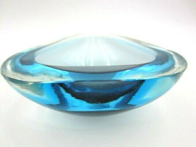 photo for sale Space Age Turquoise Blue Sommerso Art Glass Geode Bowl Murano Barbini Seguso Era