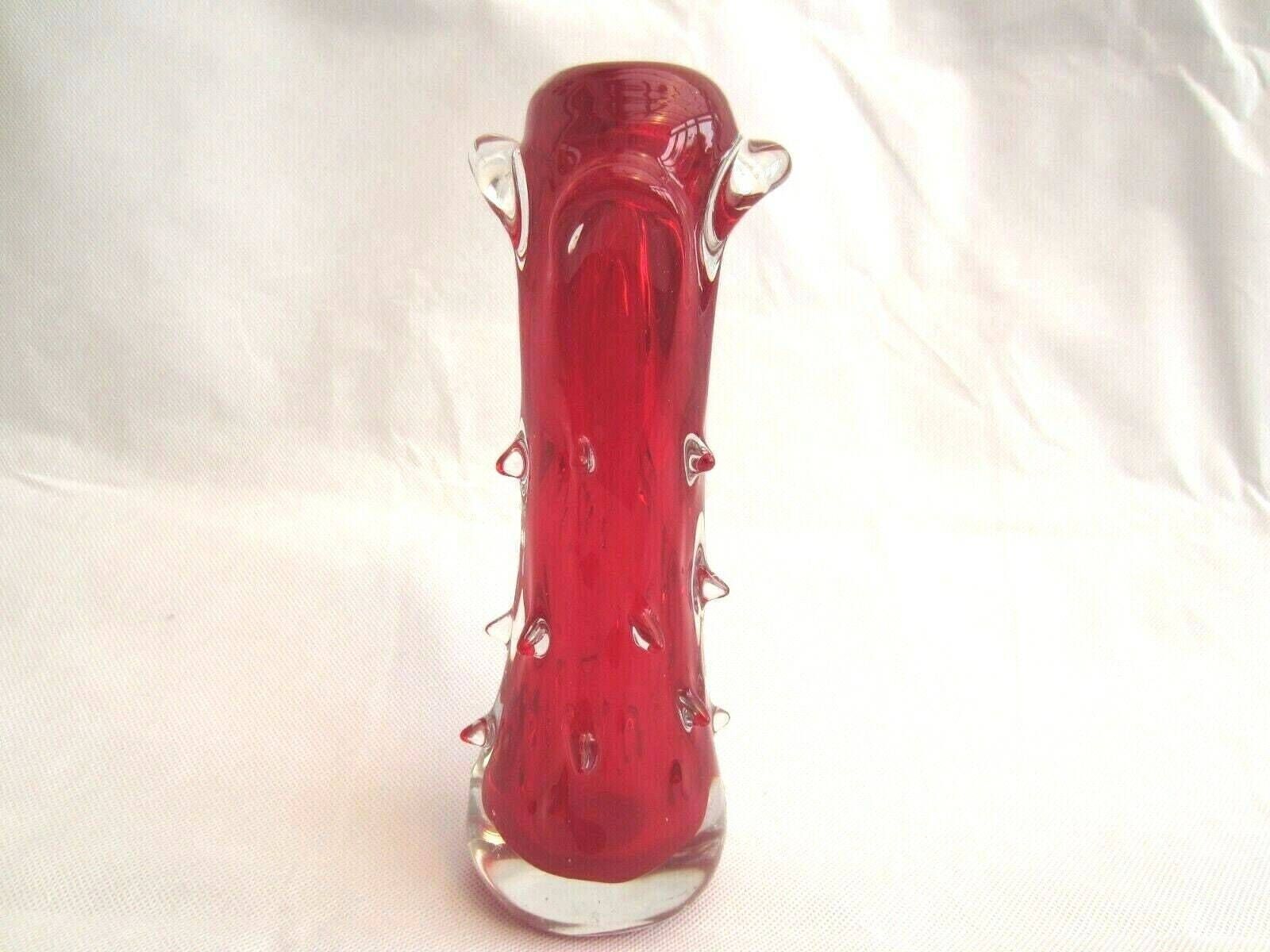 Vintage 1960s Czech Bohemian škrdlovice Jan Beránek Red Art Glass Vase photo for sale