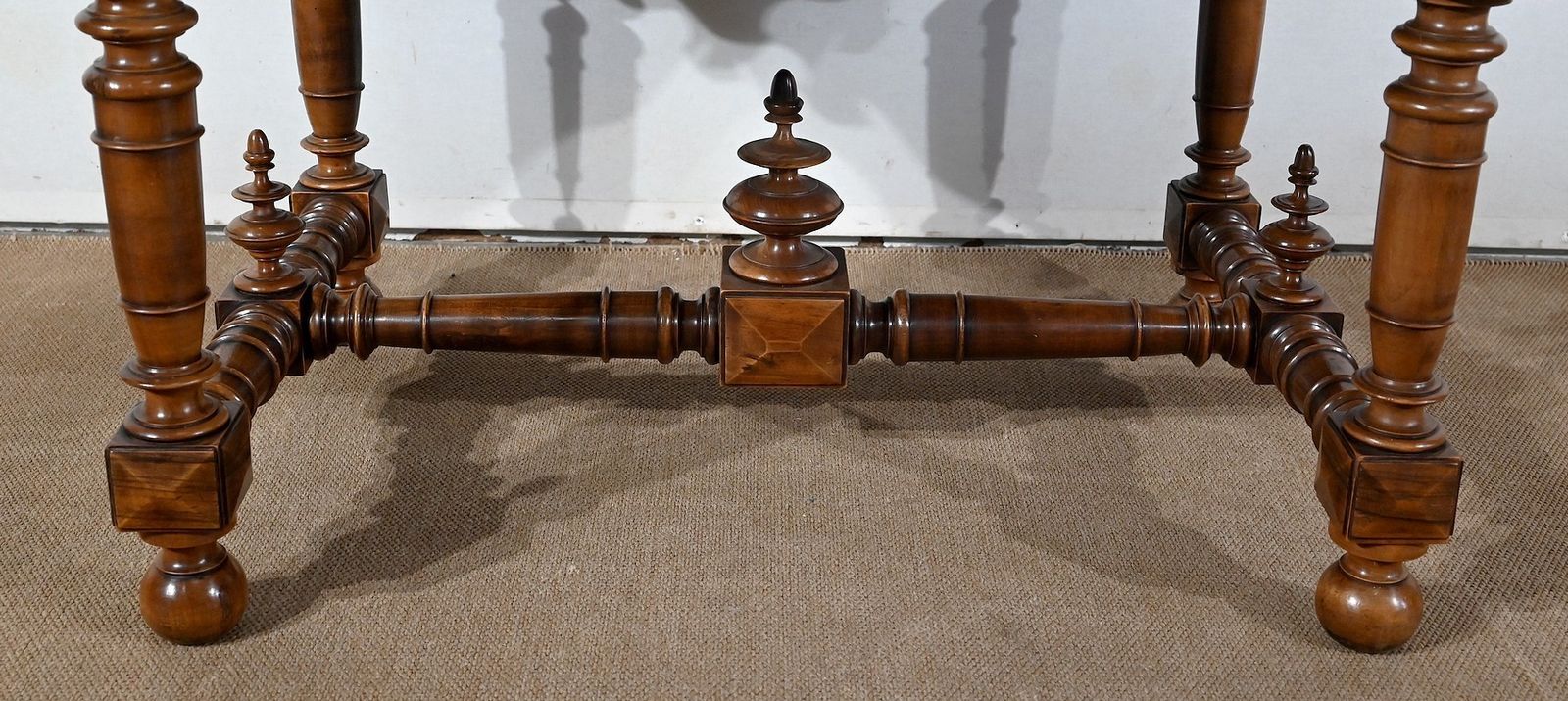 Furniture Game Table In Solid Walnut And Incarnat Turquin Marble, Louis XIII Style, Early 20th Century photo