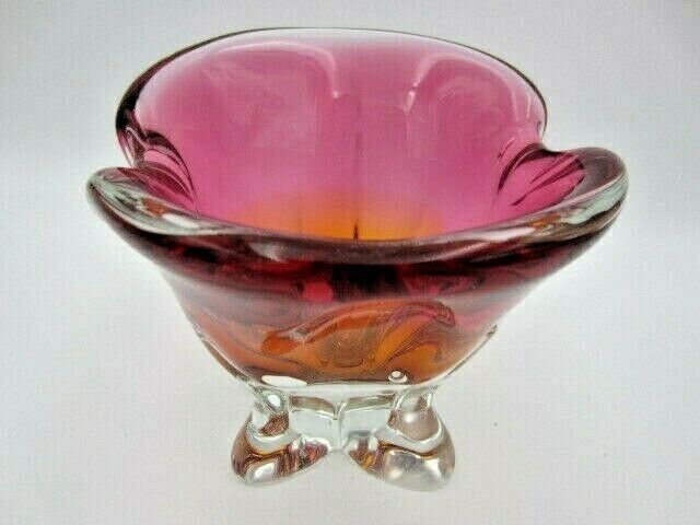 Hand Crafted Chribska Art Glass Vase Pink And Amber Czech photo furniture