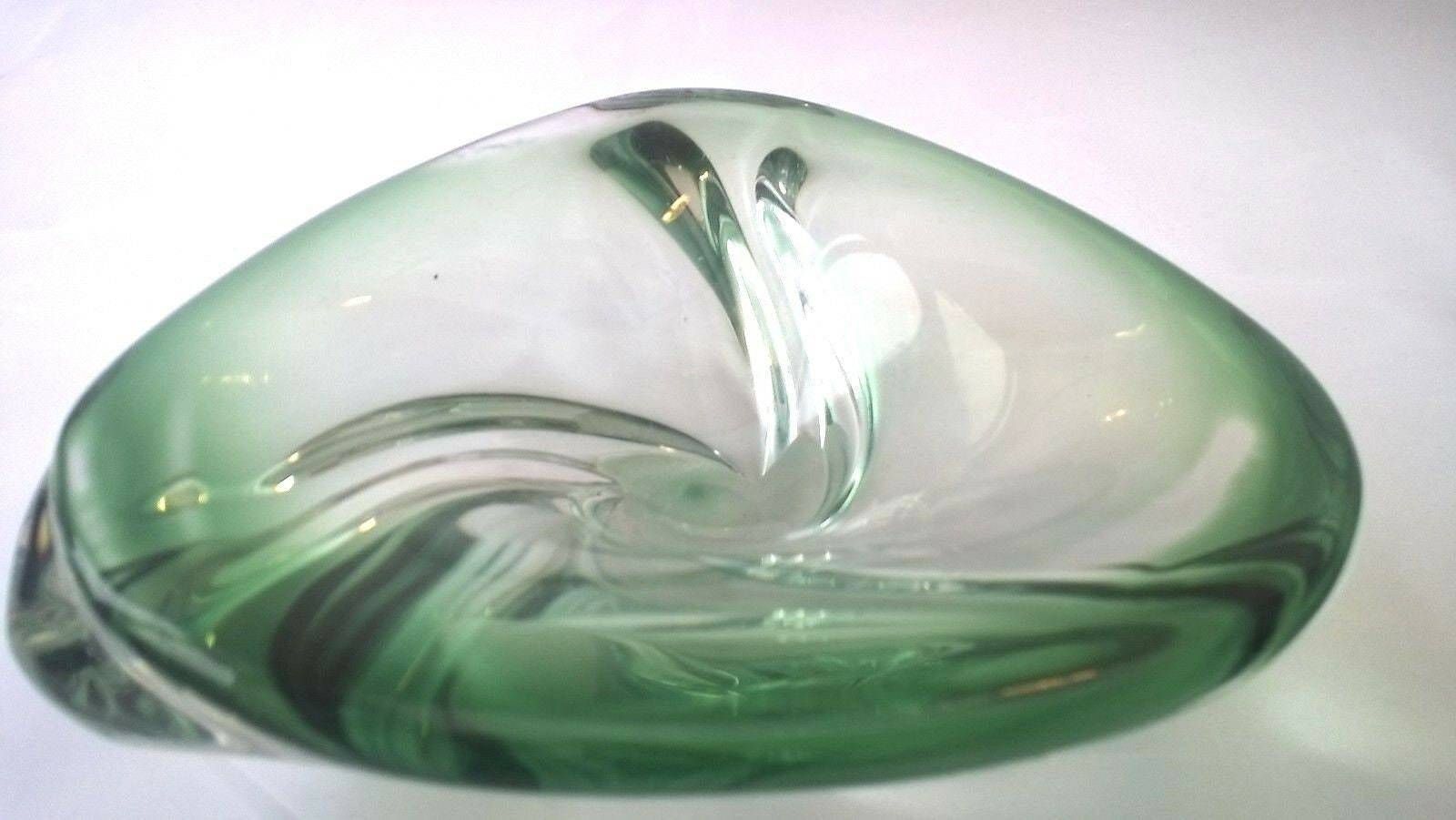Val St Lambert "Green" Vintage Art Glass Sommerso Swirl Art Glass Bowl Signed photo furniture