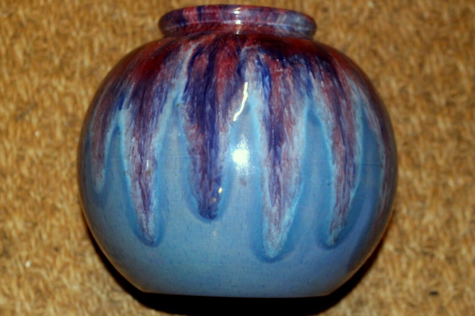 French Pottery Ceramic Heavy Bulbous Vase Glazed In Blue Colorful From 1940 photo 89.0