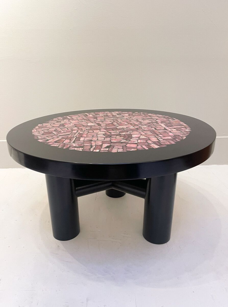 Mid Century Coffee Table In Rhodochrosite & Resin By Etienne Allemeersch photo furniture