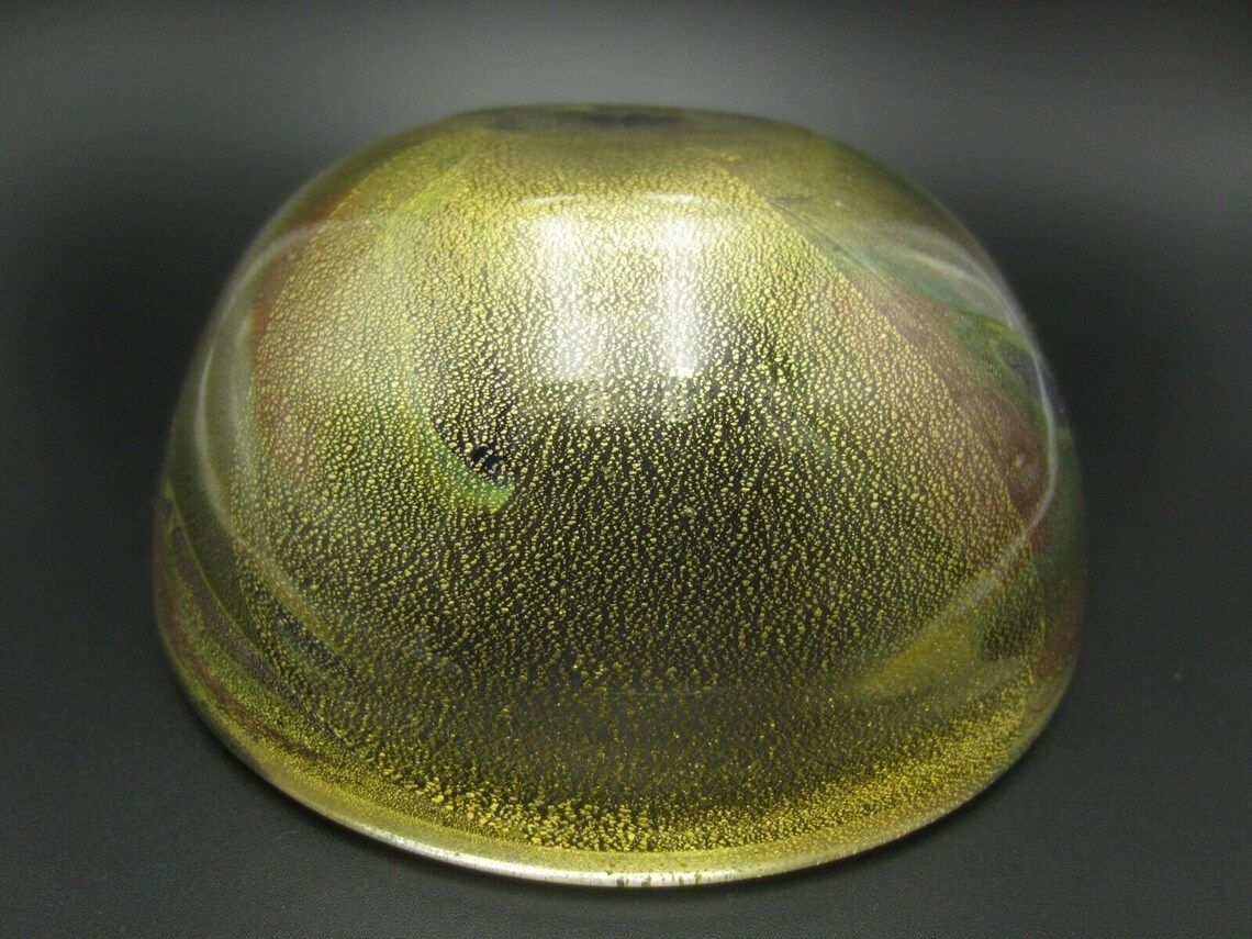 photo for sale Archimede Seguso Gold Dust "Macchie Ambra Verde" Art Glass Murano Bowl 50s Find