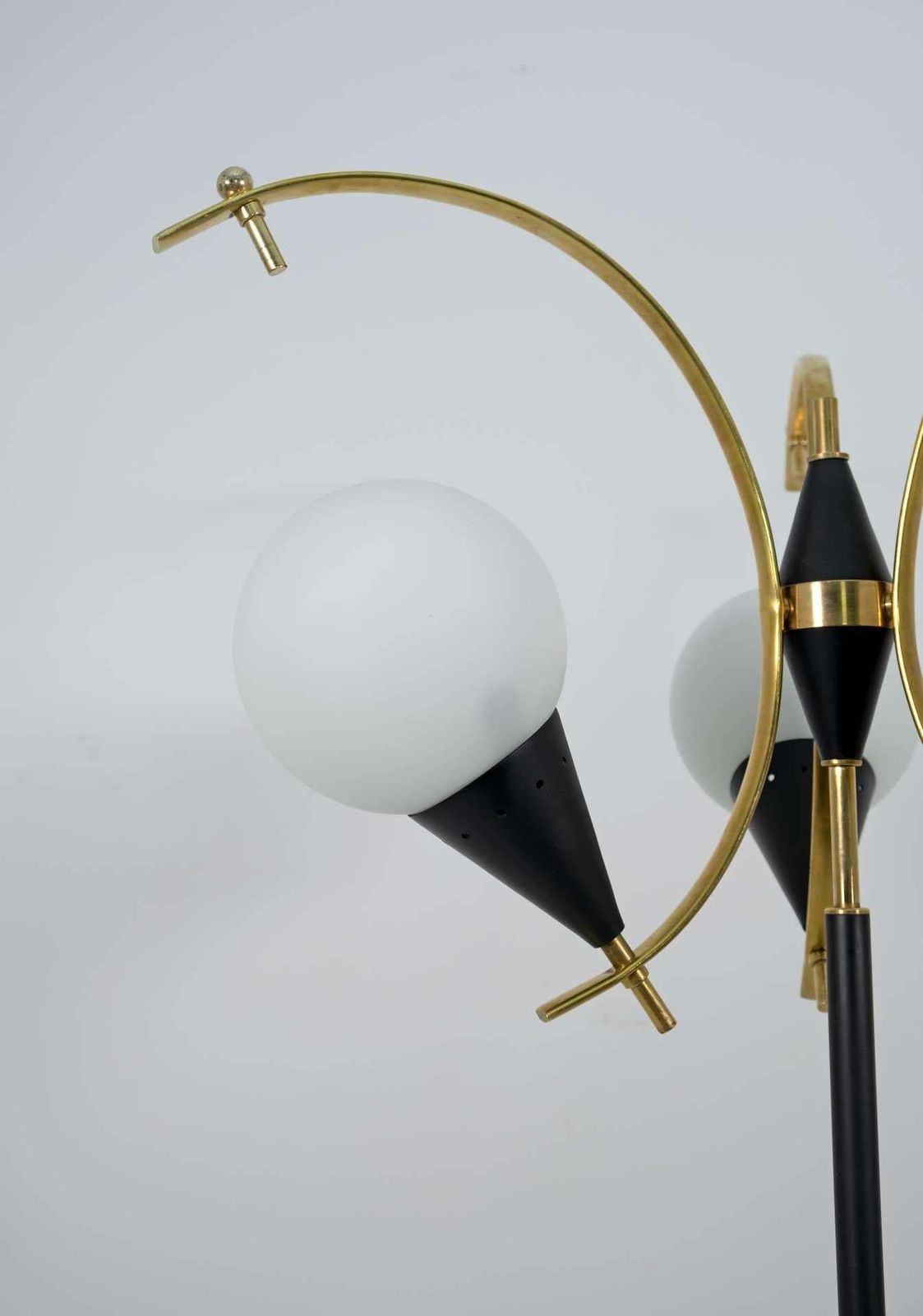 Stilnovo Mid Century Modern Italian Brass And Opaline Glass Floor Lamp, 1950s photo Lighting