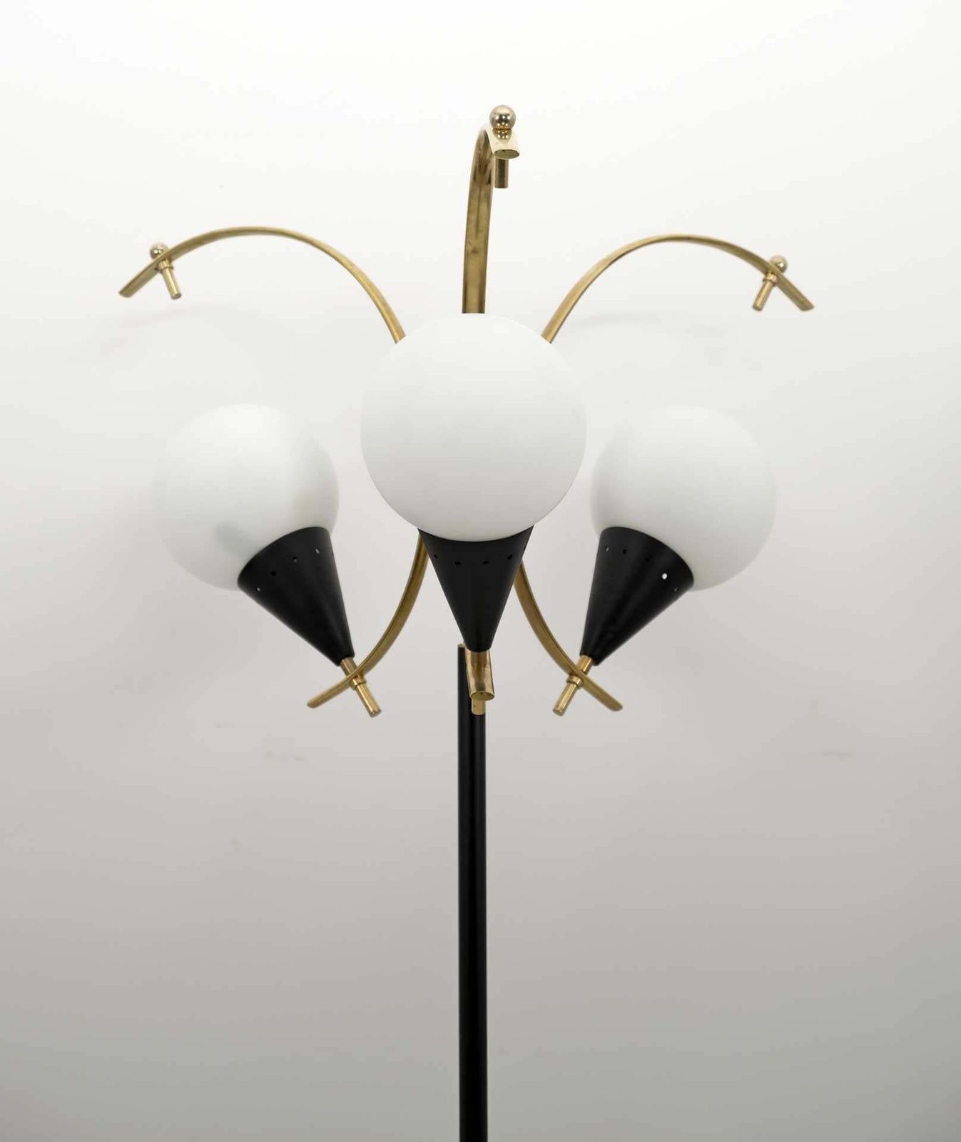 Stilnovo Mid Century Modern Italian Brass And Opaline Glass Floor Lamp, 1950s photo buy