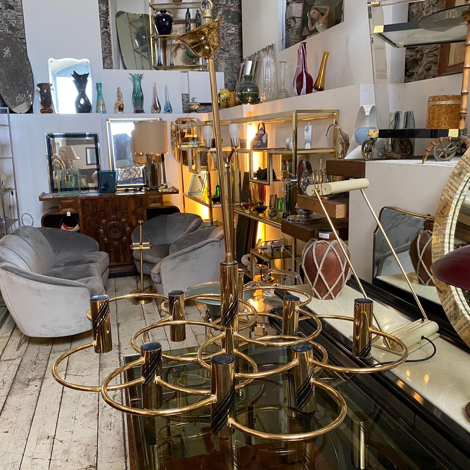 1970s Mid Century Modern Brass Italian Chandelier Or Ceiling Light By Sciolari photo furniture