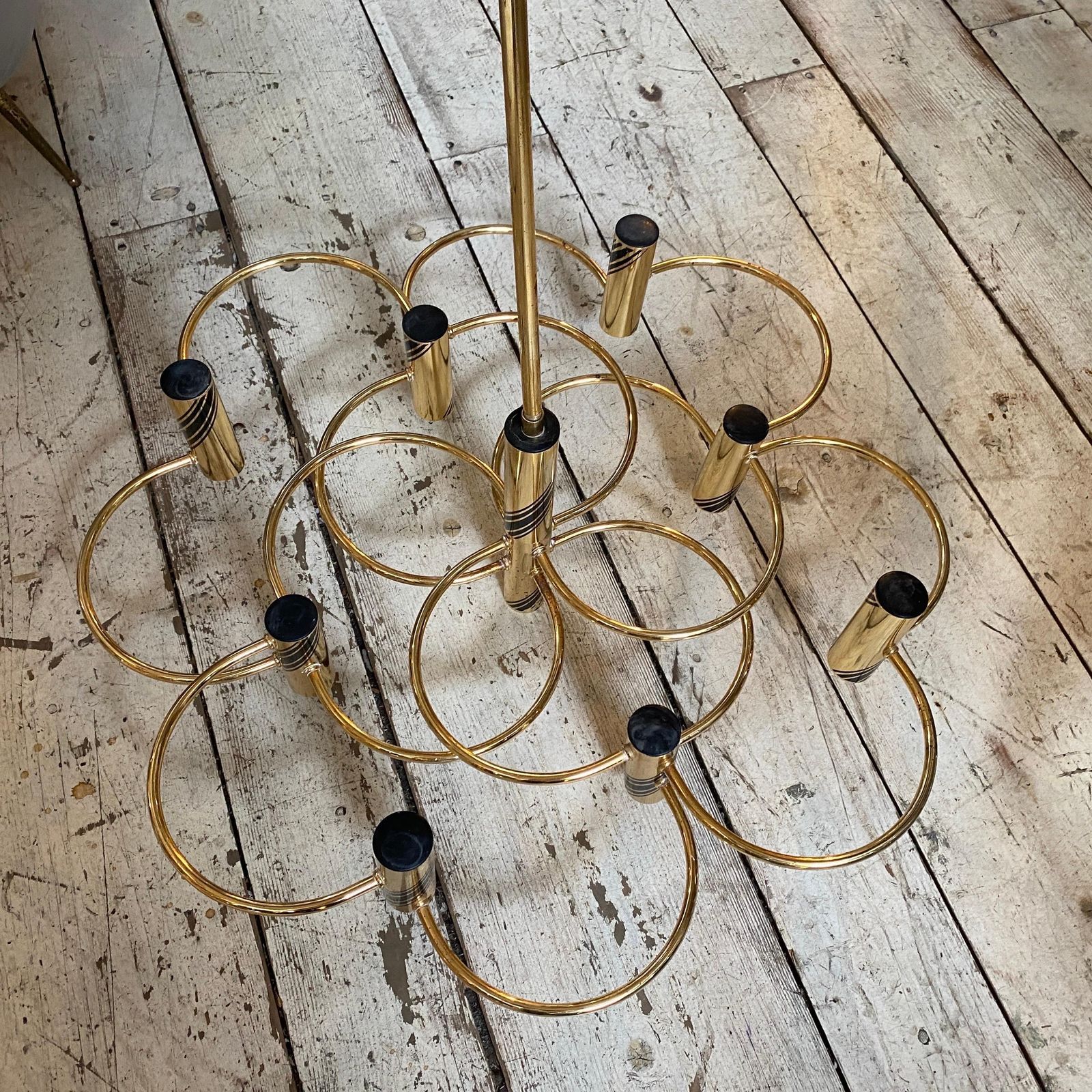 Lighting 1970s Mid Century Modern Brass Italian Chandelier Or Ceiling Light By Sciolari photo