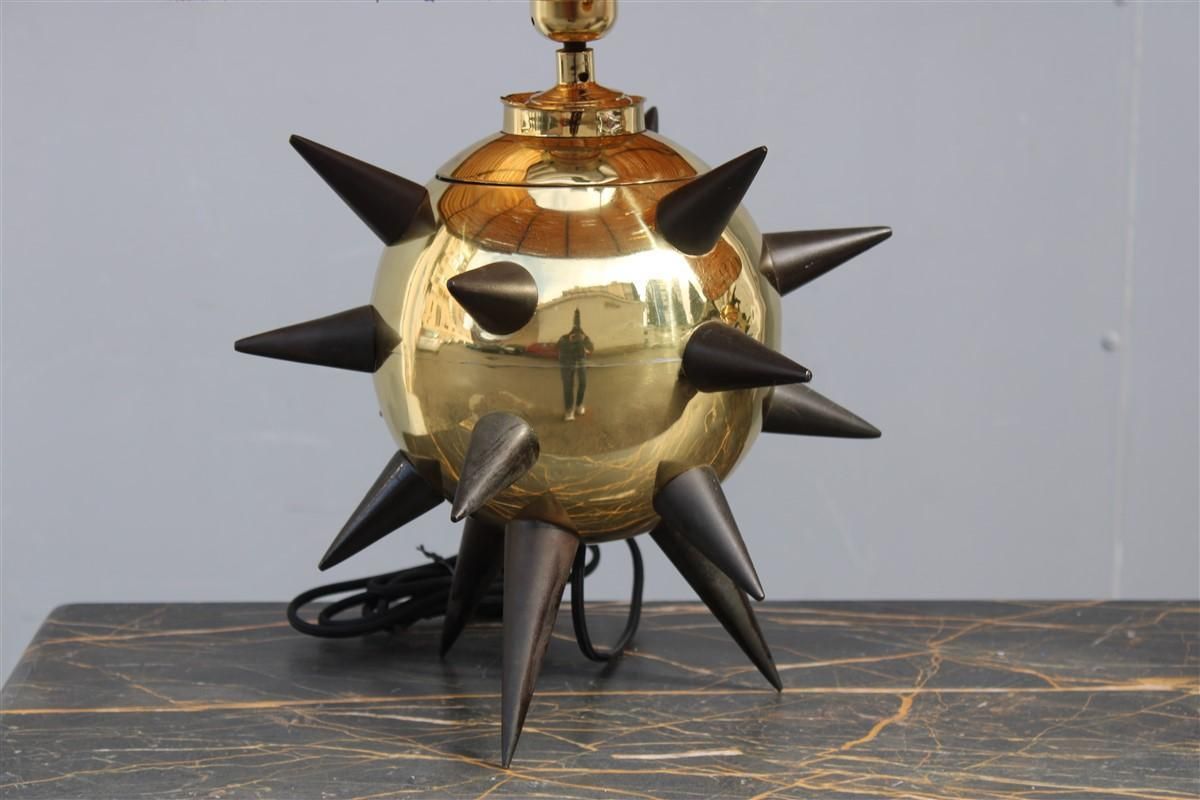 Extraordinary Pair Of Table Lamps With Central Mina Dome In Bamboo 1950s Sputnik photo for sale