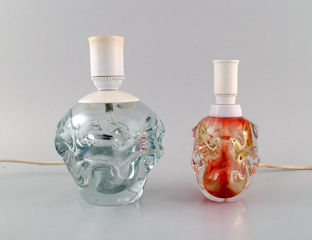 Scandinavian Glass Artist Two Table Lamps In Mouth Blown Art Glass  Mid 20th C photo furniture