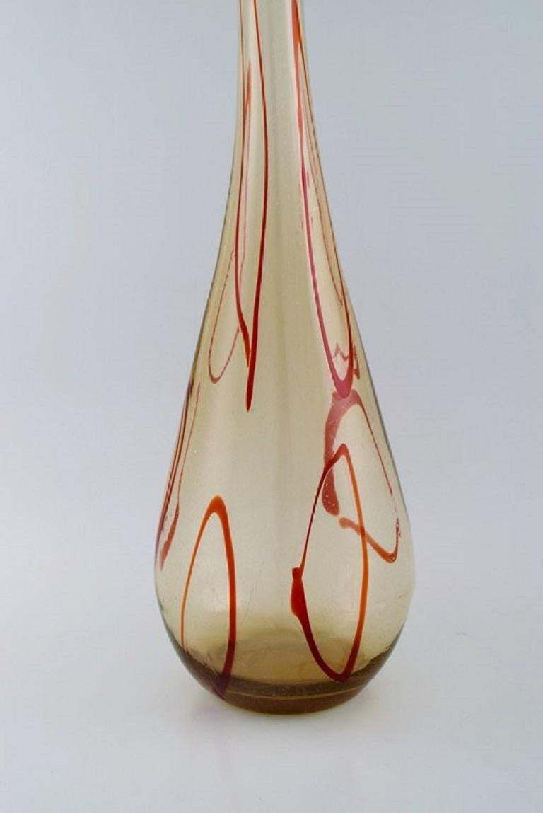 Large Murano Floor Vase In Smoky And Red Mouth Blown Art Glass photo for sale